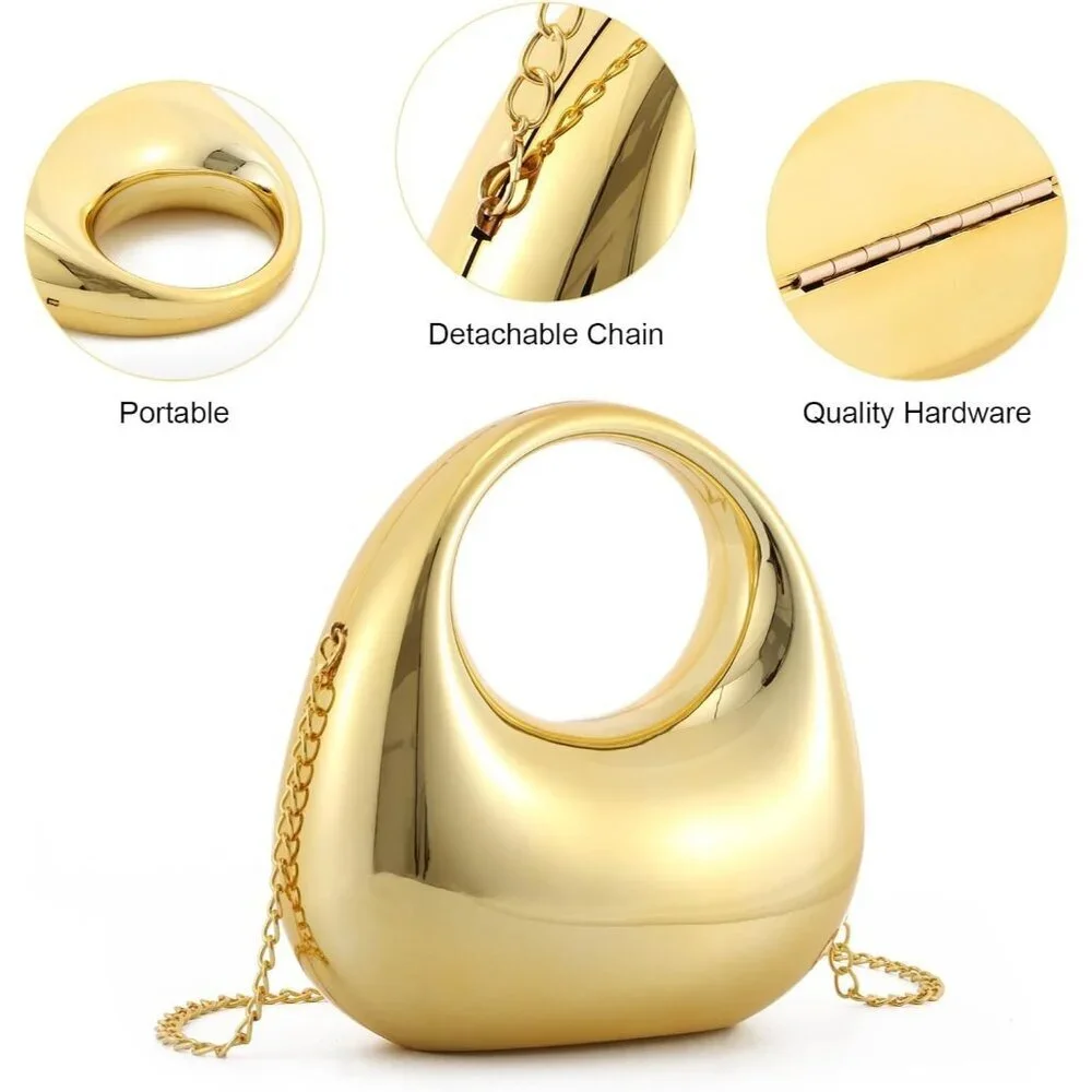 Women's Gold Acrylic Roller Buckle Moon Shape Unique Top handle Crossbody Clutch